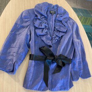 Adriana Papell Evening Essentials 10 Purple Rayon Blend Ruffle Front Buttons GUC